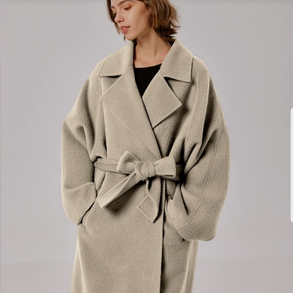 NWT Sylvia Alpaca Wool Belted Trench Coat (Buttermilk) - NAP Loungewear - Picture 3 of 15